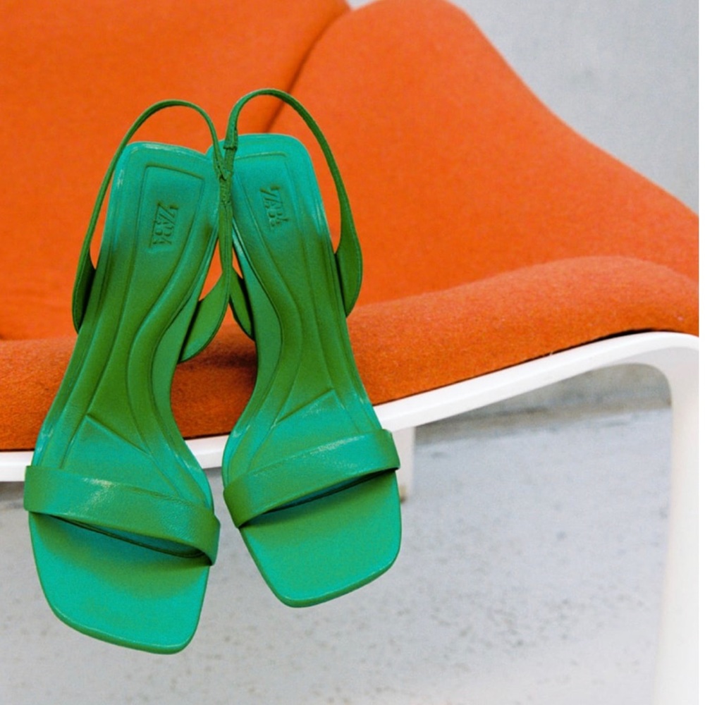 Zara sling back leather heeled Women sandal